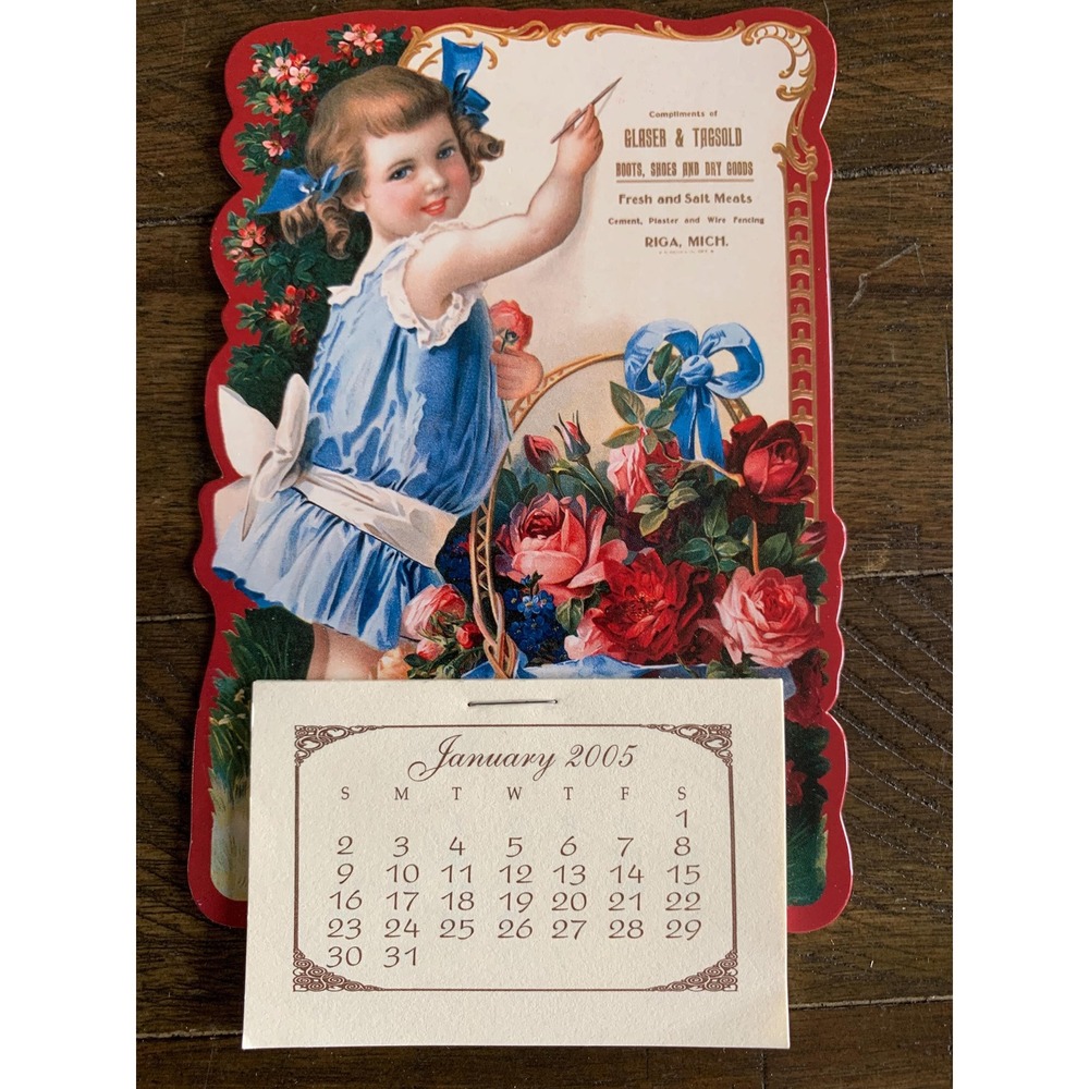 VTG Miniature Mini Victorian Magnetic 2005 Calendar Roses Old Advertisement